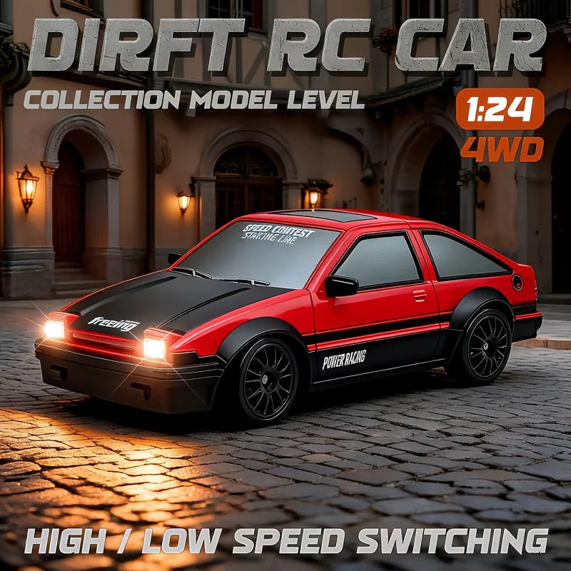 4WD High-Speed RC Drift Car with Cool Lights - 2.4GHz Remote Control Racing Toy, Rechargeable Battery Included, Black & White De