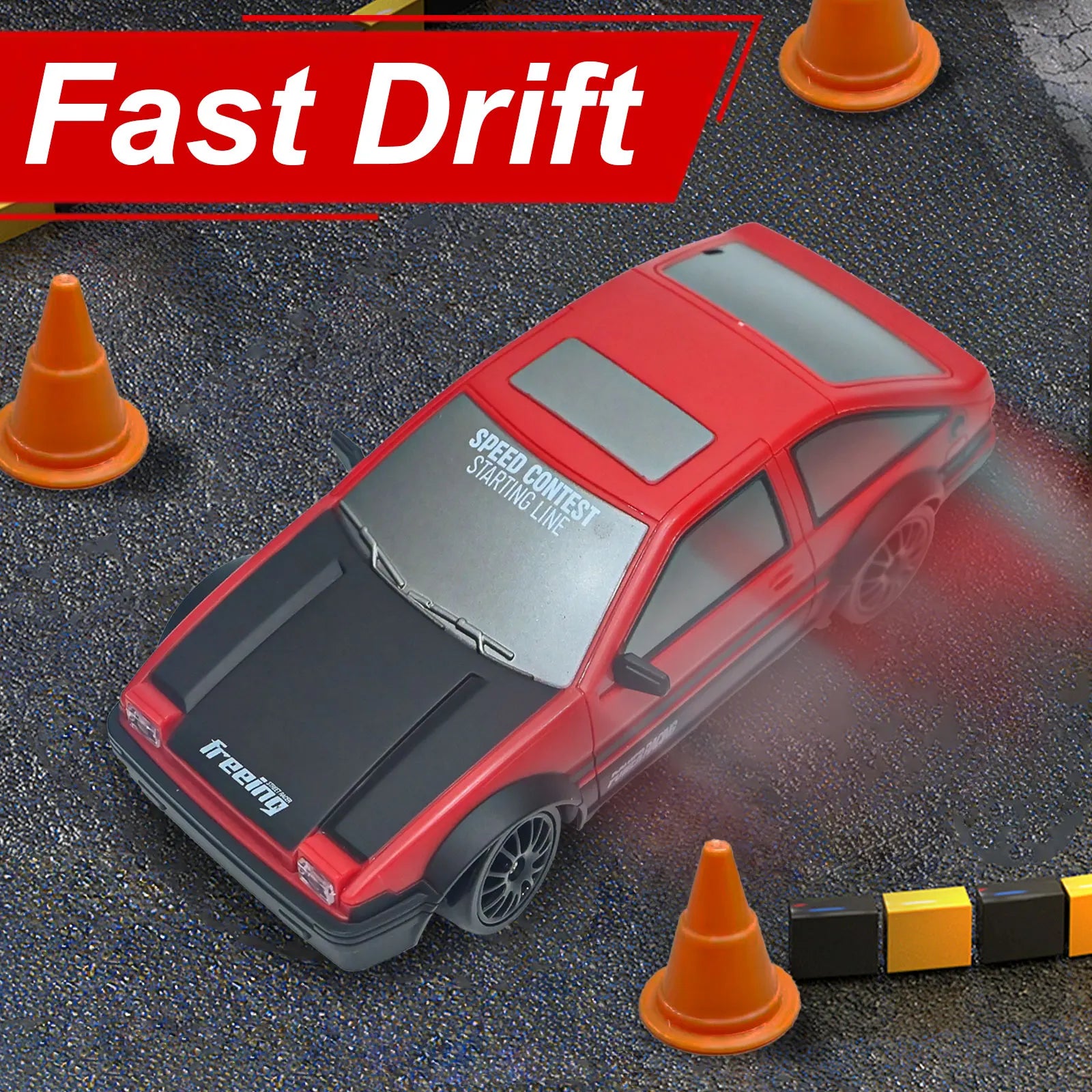 4WD High-Speed RC Drift Car with Cool Lights - 2.4GHz Remote Control Racing Toy, Rechargeable Battery Included, Black & White De