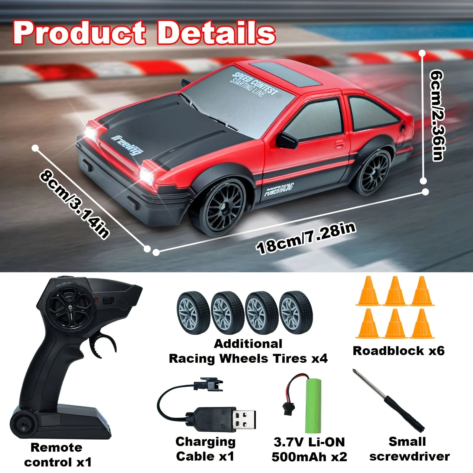 4WD High-Speed RC Drift Car with Cool Lights - 2.4GHz Remote Control Racing Toy, Rechargeable Battery Included, Black & White De