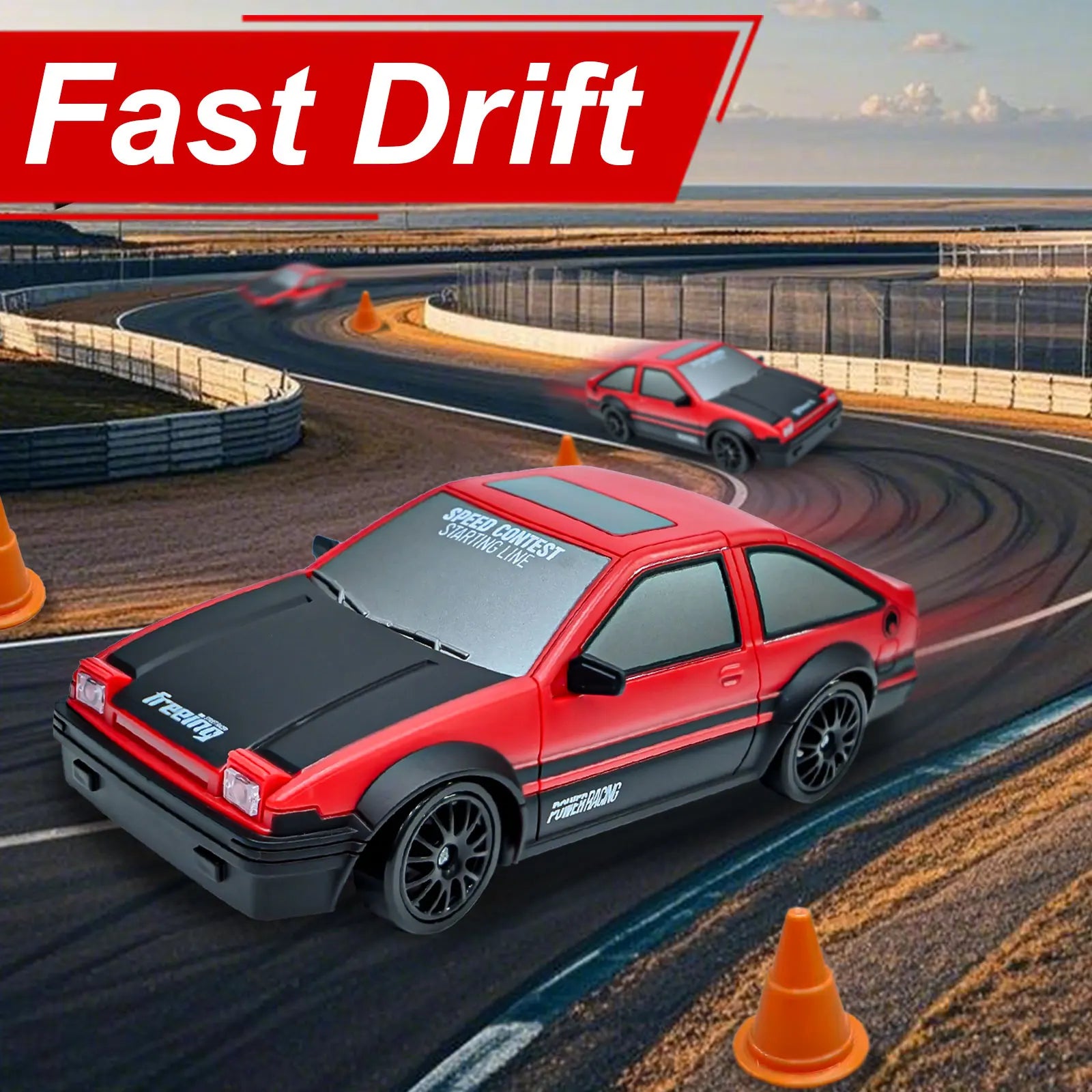 4WD High-Speed RC Drift Car with Cool Lights - 2.4GHz Remote Control Racing Toy, Rechargeable Battery Included, Black & White De