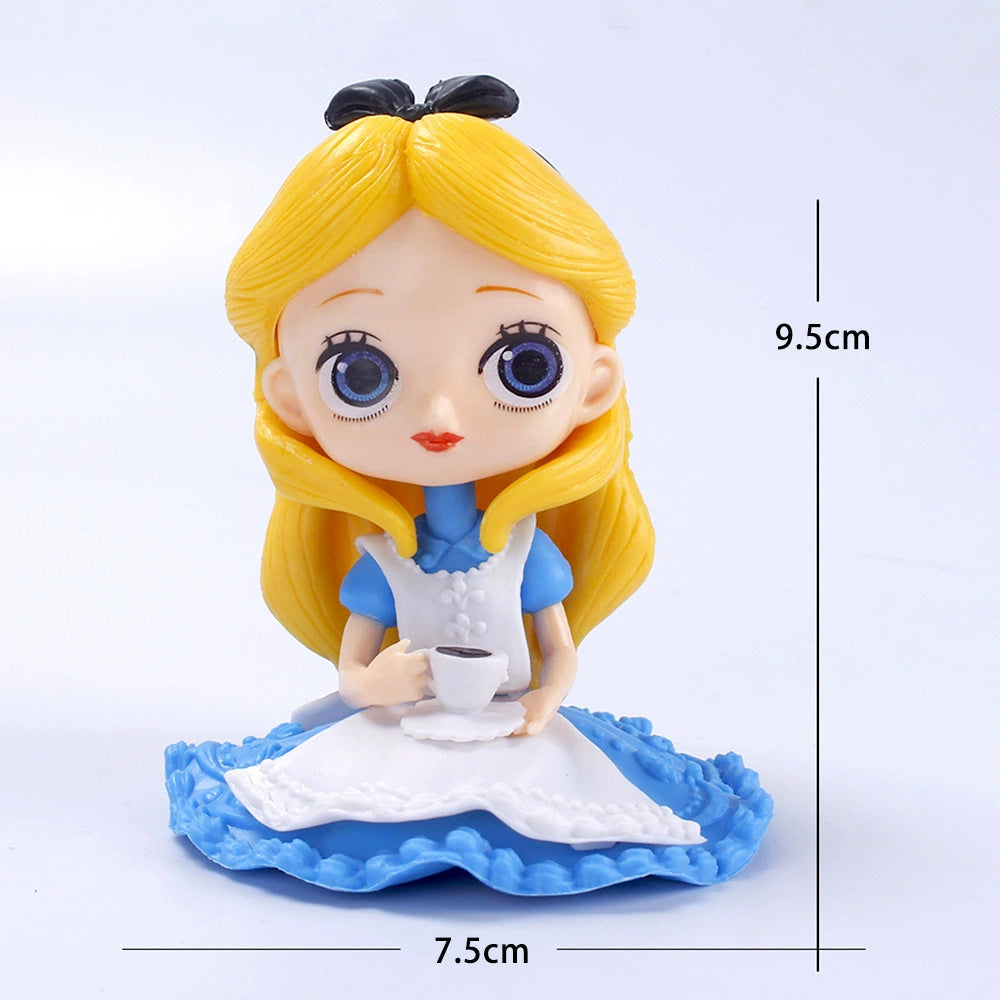 10cm Disney Q Posket Snow White Sofia Alice Belle Mermaid Aurore Princess Figures Toys Collectible Model Dolls Cake Decoration
