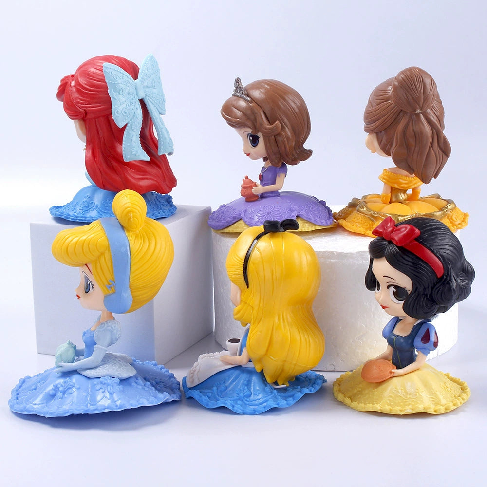 10cm Disney Q Posket Snow White Sofia Alice Belle Mermaid Aurore Princess Figures Toys Collectible Model Dolls Cake Decoration