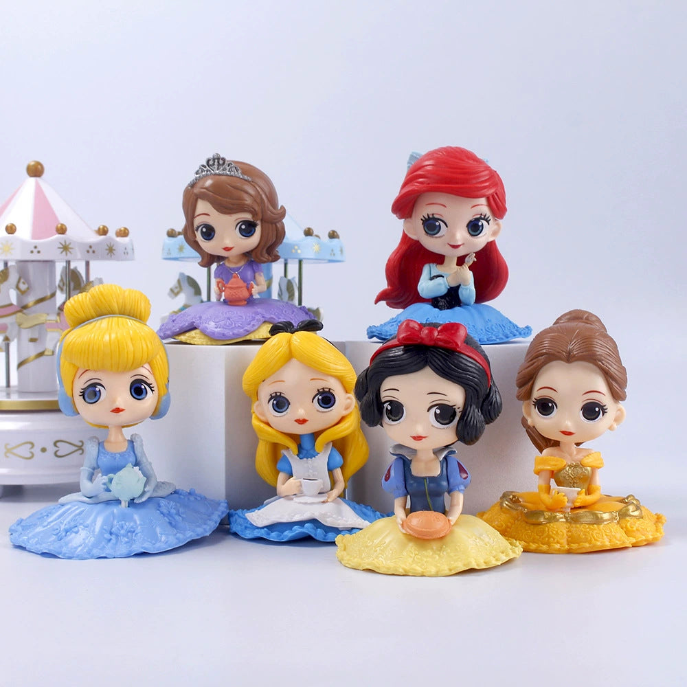 10cm Disney Q Posket Snow White Sofia Alice Belle Mermaid Aurore Princess Figures Toys Collectible Model Dolls Cake Decoration