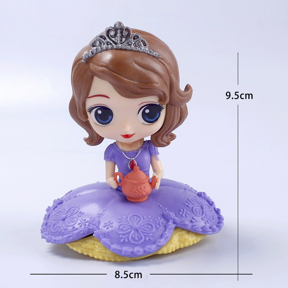 10cm Disney Q Posket Snow White Sofia Alice Belle Mermaid Aurore Princess Figures Toys Collectible Model Dolls Cake Decoration