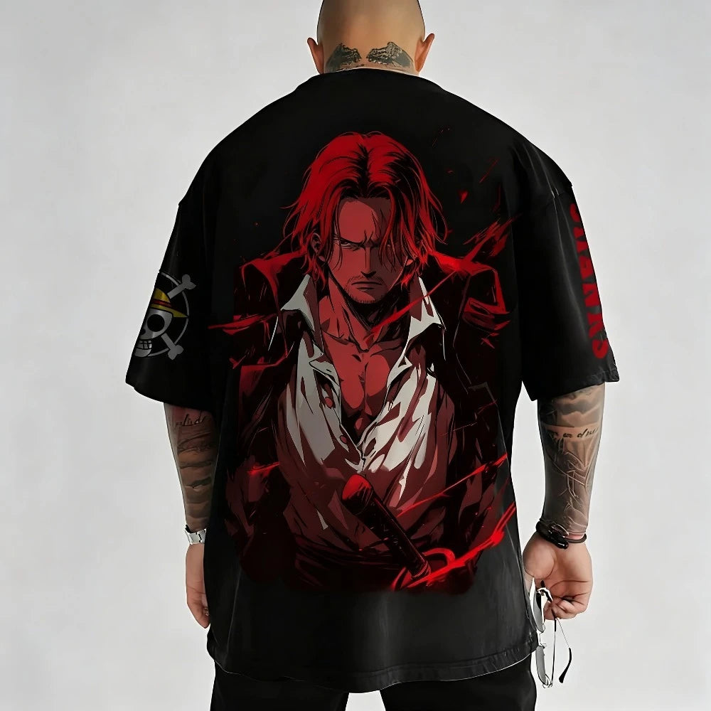 One Piece Men's T-shirt Shanks Summer Anime Tee Spring and Autumn Boys Short-sleeved Personality Y2k Parent-child Wear