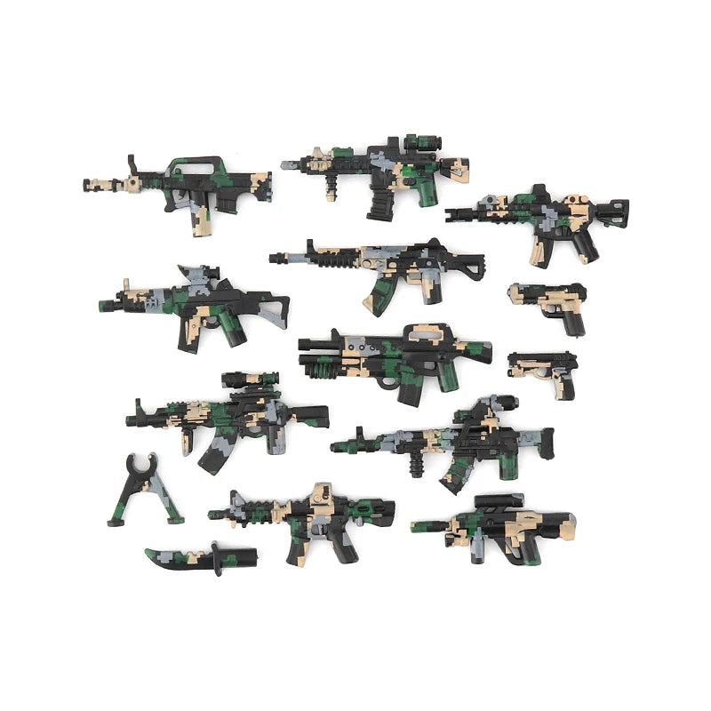 25/50/100Pcs Soldier Police Gangster WW2 Army Military Weapons SWAT Machine Gun Mortar Building Blocks Figure Model Brick Toy