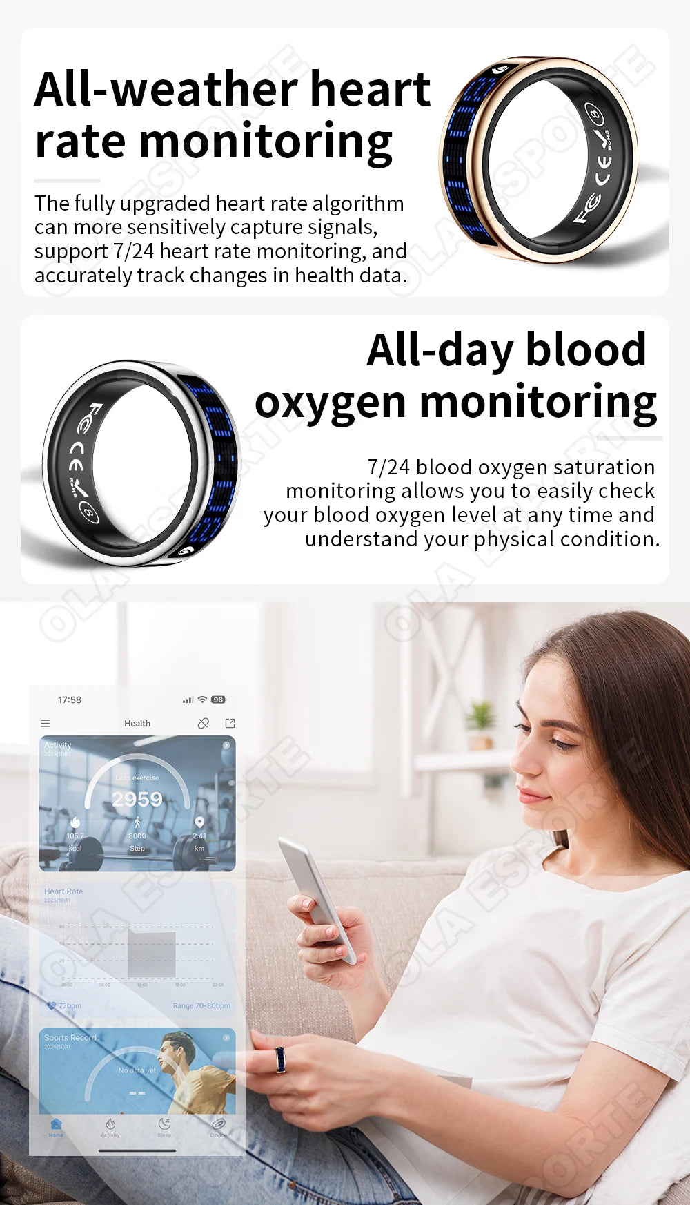 Call ID Reminder Smart Ring Display Screen and Touch,Tasbih Counter,Health Manager,5ATM Waterproof Multiple Sport Mode Men Women