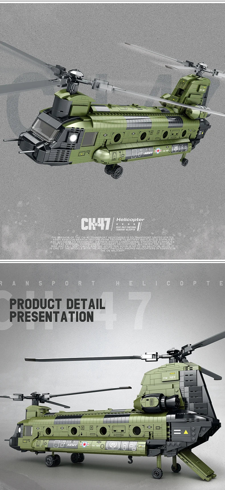 1451PCS CH-47 Chinook Transport Plane Building Blocks Military Armed Helicopter Fighter Model Bricks Toys For Kids Holiday Gifts