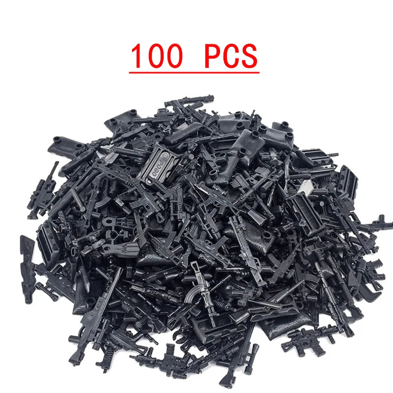 25/50/100Pcs Soldier Police Gangster WW2 Army Military Weapons SWAT Machine Gun Mortar Building Blocks Figure Model Brick Toy
