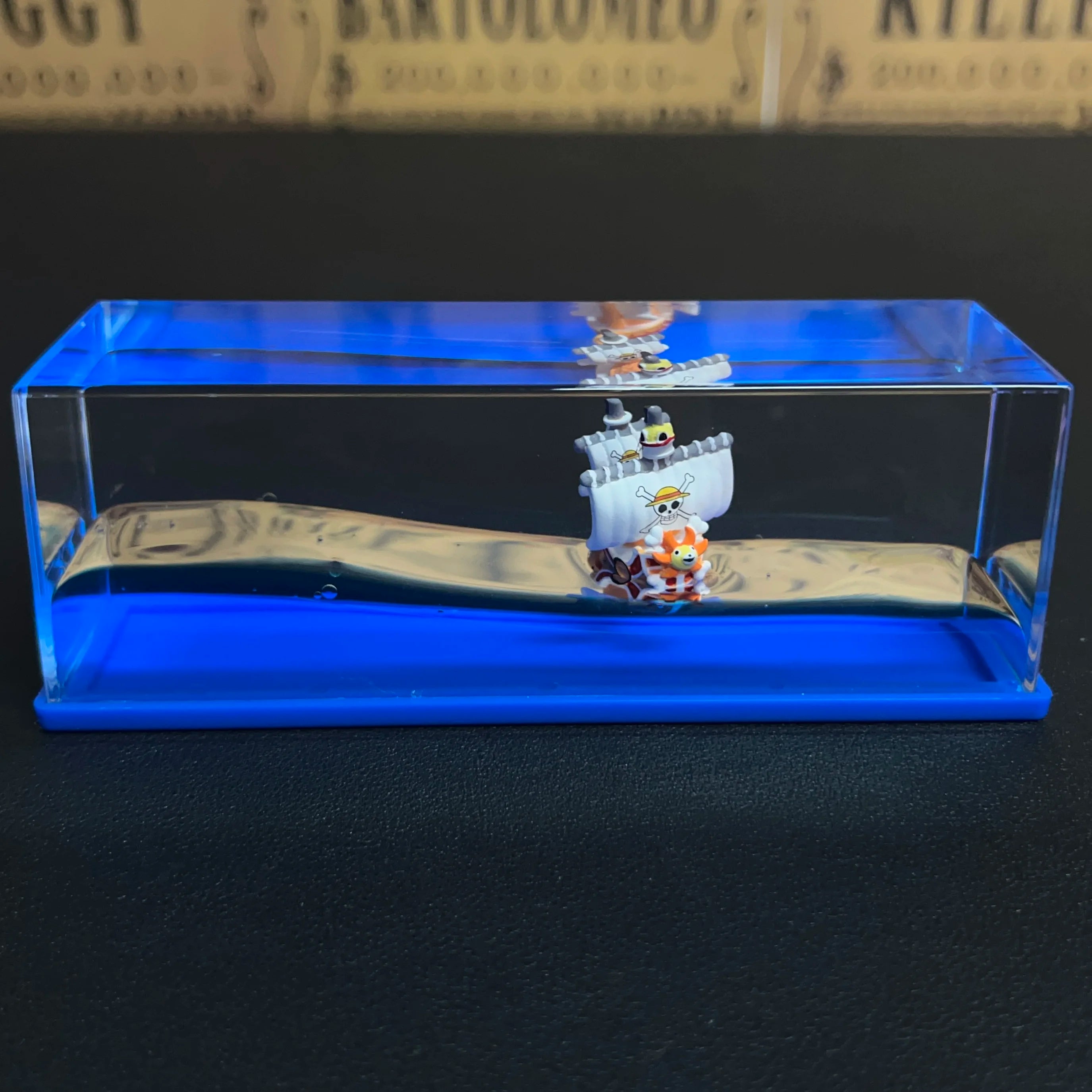 One Piece Floating Drift Bottle 3D Ship Go Merry Thousand Sunny Fluid Boat In Bottle Home Desktop Decor Anime Collection Adult