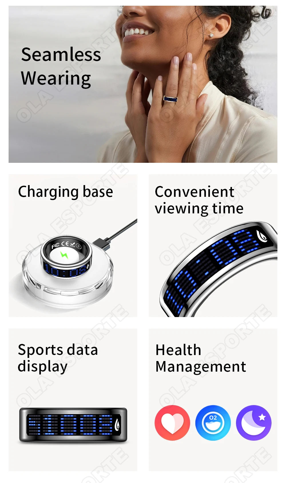 Call ID Reminder Smart Ring Display Screen and Touch,Tasbih Counter,Health Manager,5ATM Waterproof Multiple Sport Mode Men Women