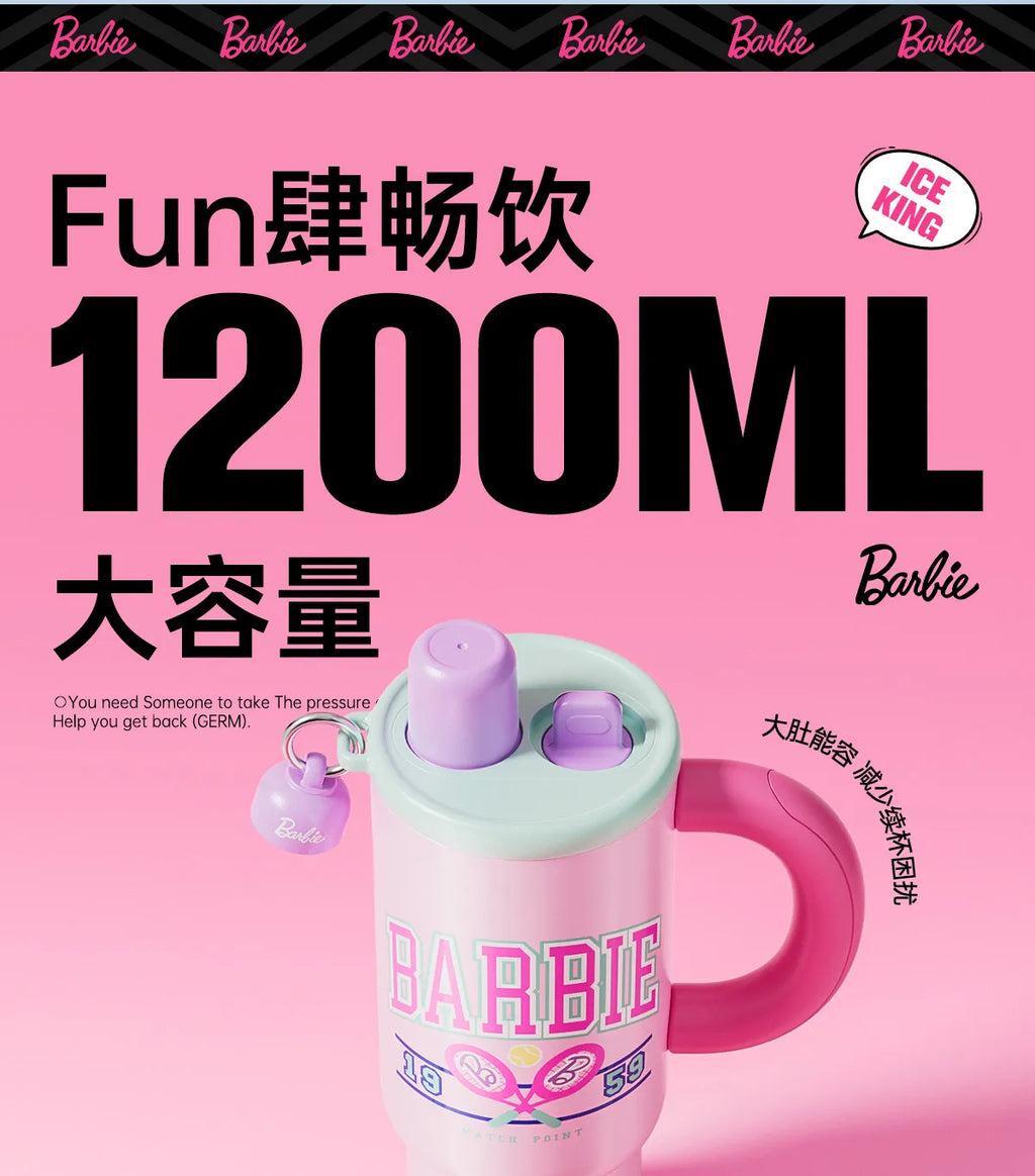 1.2L Barbie Large Capacity Ice Tumbler Vacuum Insulated Large Capacity Cup Stylish Water Bottle With Straw Cute Daily Drink Cup