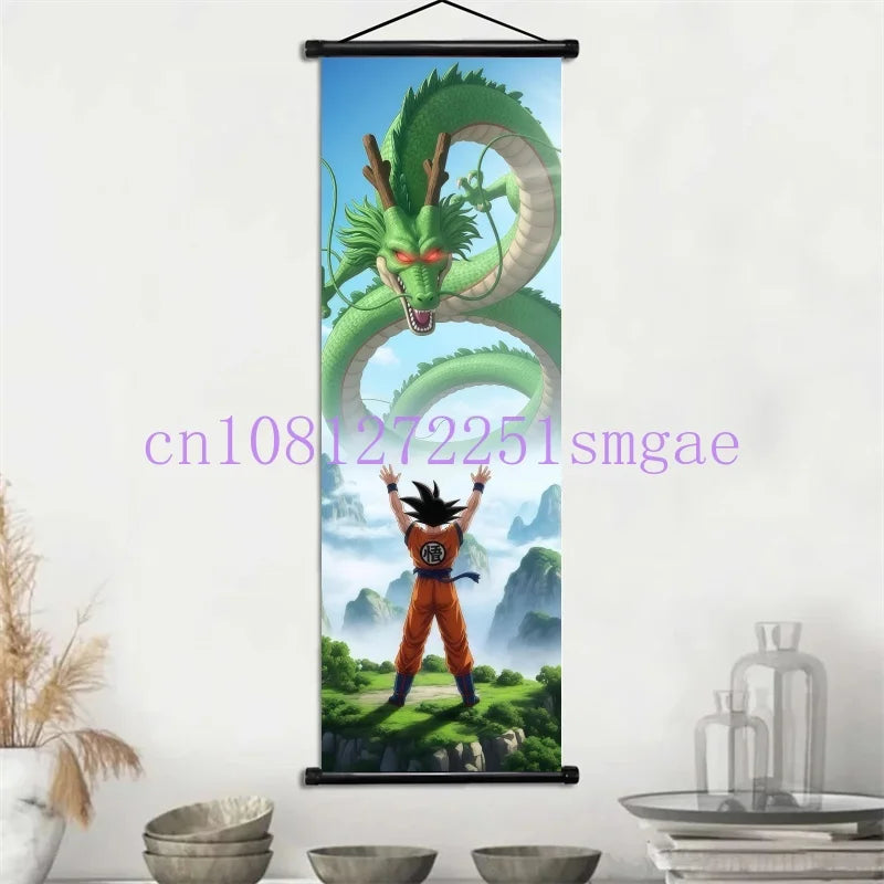 Dragon Ball Scrolls Picture Wall Art Goku Saiyan Hanging Painting Canvas Anime Poster Hot Blooded Home Decor Kawaii Kids Room