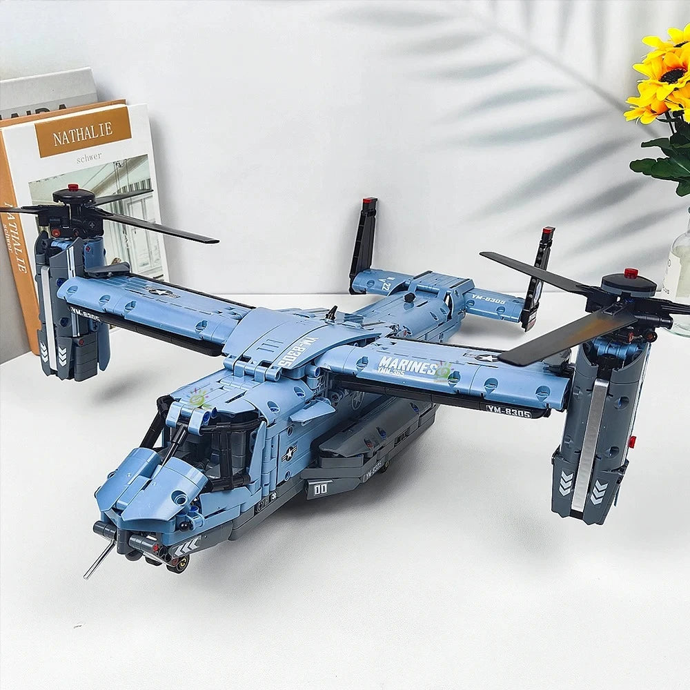1389PCS V-22 Tiltrotor Aircraft Helicopter Building Block Children Military Airplane model Bricks Toy home Decor