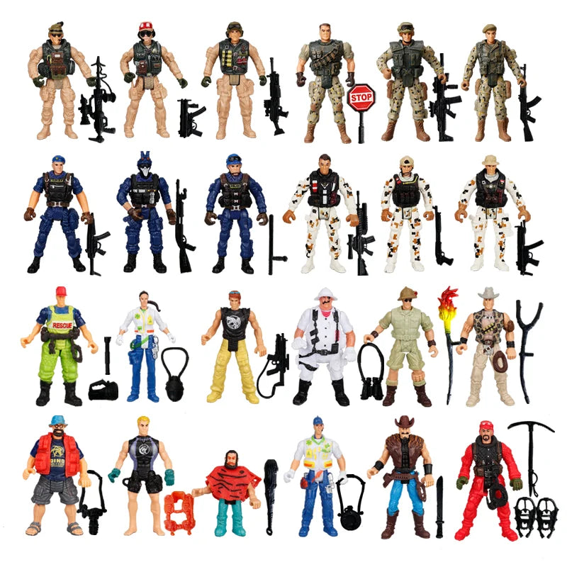 1:18 Army Men Soldier Police Fireman Explorer Hunter Action Figures Playset Military Terrorist SWAT Team Toys For Kid Boy Gifts