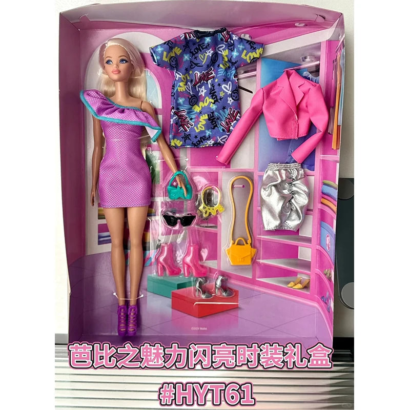Original Mattel Odile Face Barbie Braid Doll Fashion Dressing And Matching Barbie Charm Gift Box Model Collection Toy Girl
