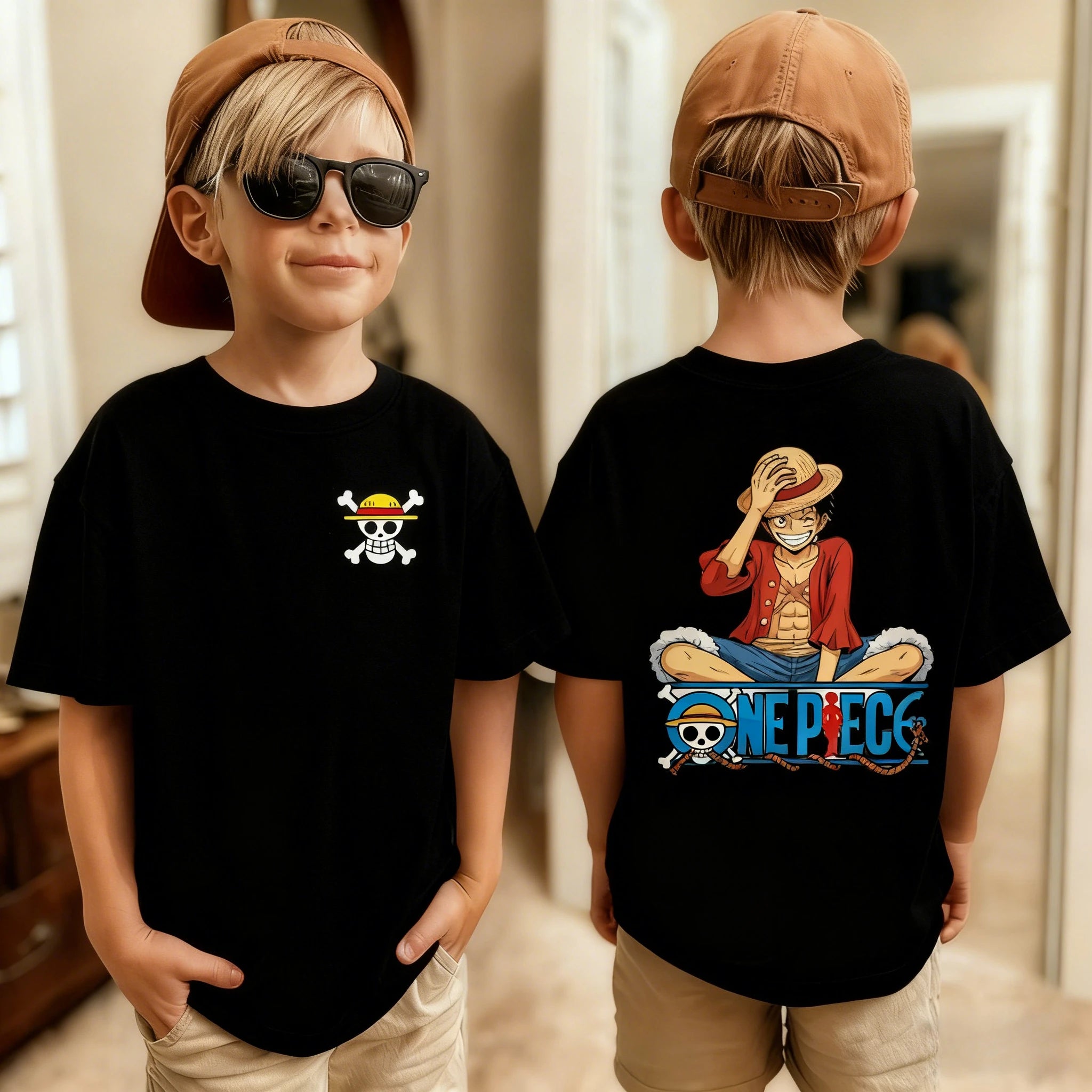 One Piece Japanese Anime Printed Men's T-Shirt Roronoa Zoro Children's Harajuku Short Sleeve Kids Luffy Cotton T-shirt Clothing