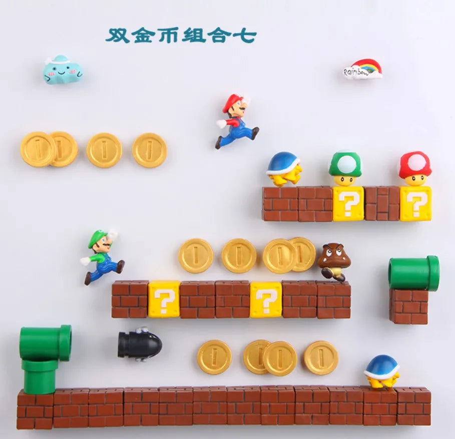 1 Set Japan Game Figure Super Mario Bros Fridge Magnets Refrigerator Stickers Ornament Luigi Yoshi Toad Mini Figurine Doll