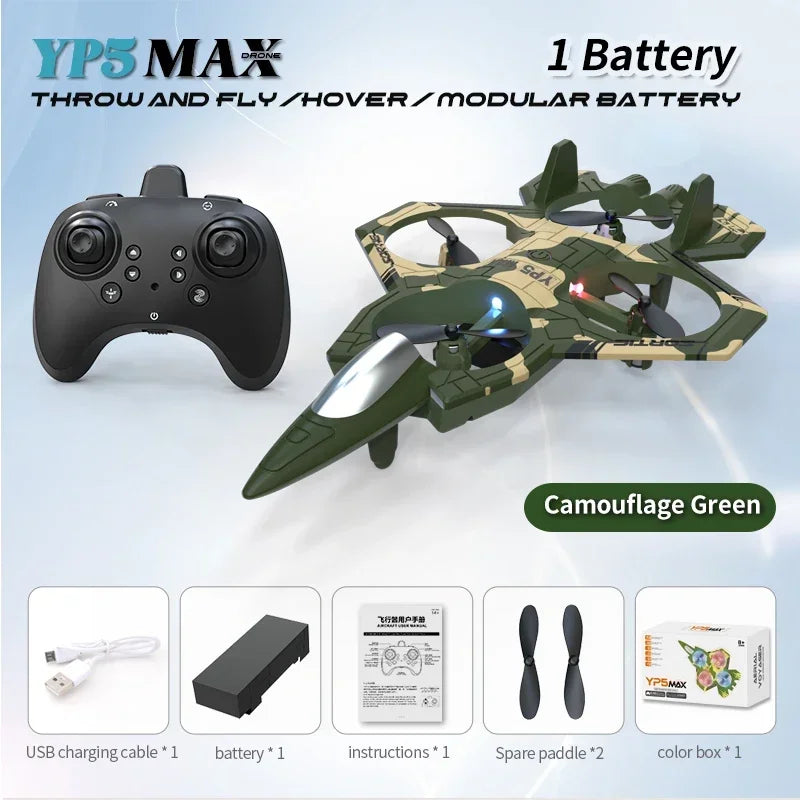 2026 New YP5MAX RC Foam Airplane 2.4GWIFI Fighter Stunt Tumbling Helicopter with Colored LED Lights Toys