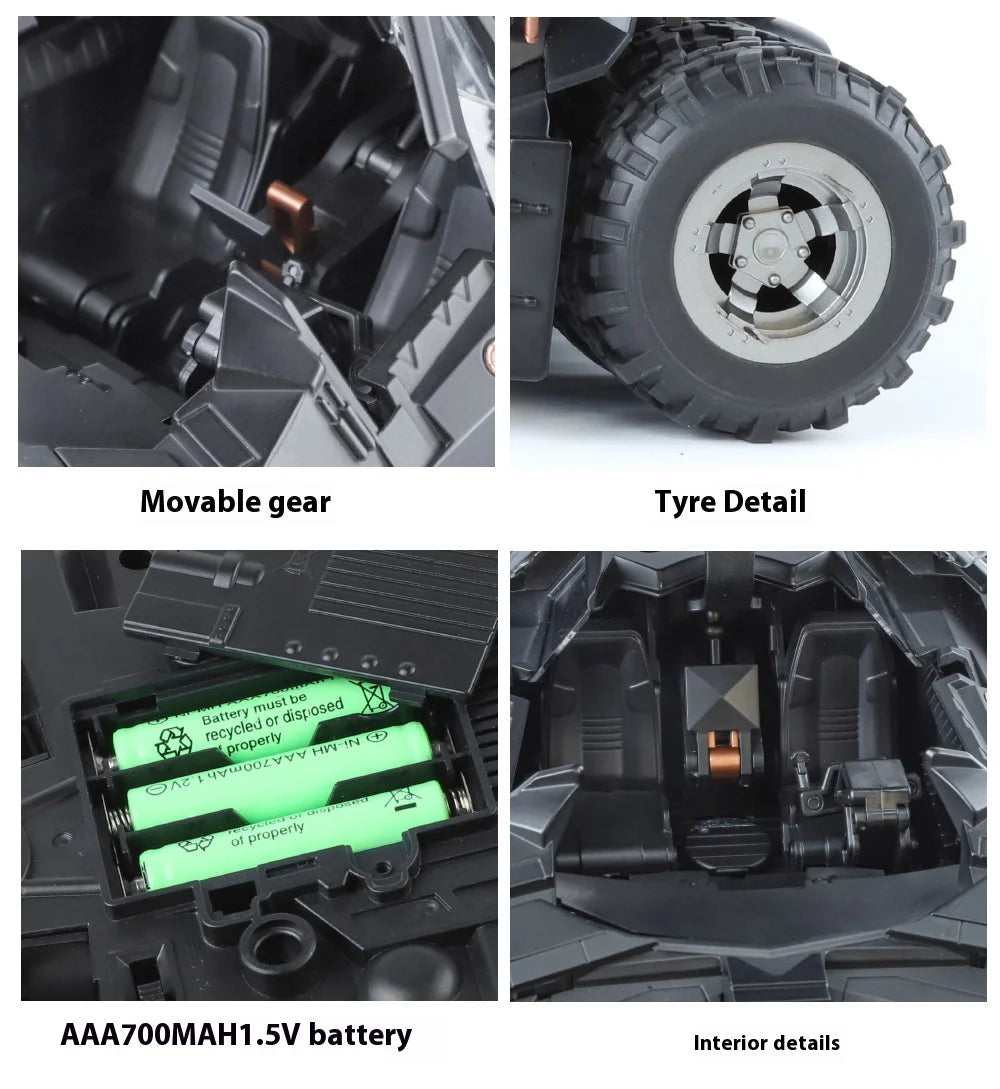 1:18 Cool Batmobile alloy model toys, exquisite desktop ornaments, cool sound and light spray, Christmas gifts