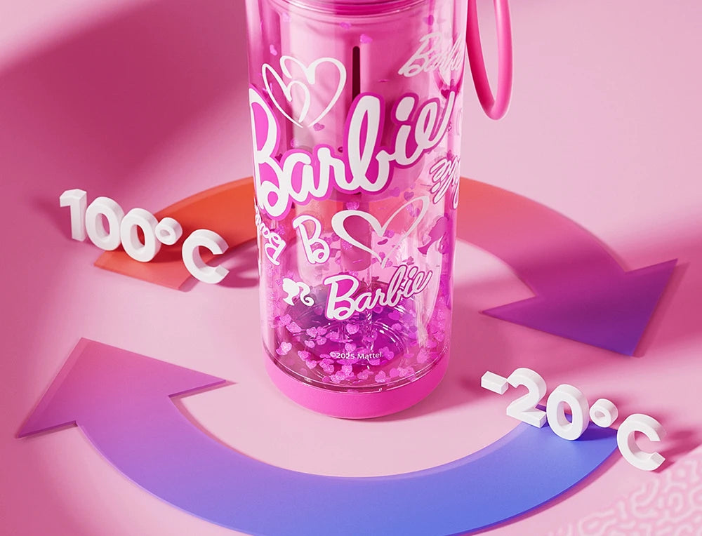 500ml/750ml Summer Barbie Transparent Cup Straw Bead Chain makeup Combo Portable Lightweight Drink Cup For School & Office Use