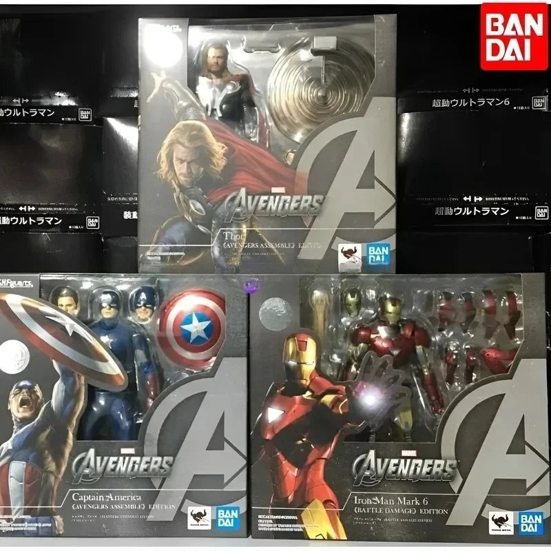 Bandai Shf Marvel Avengers Endgame Edition Captain America Iron Man Mk6 Thor Hulk Action Figure Anime Series
