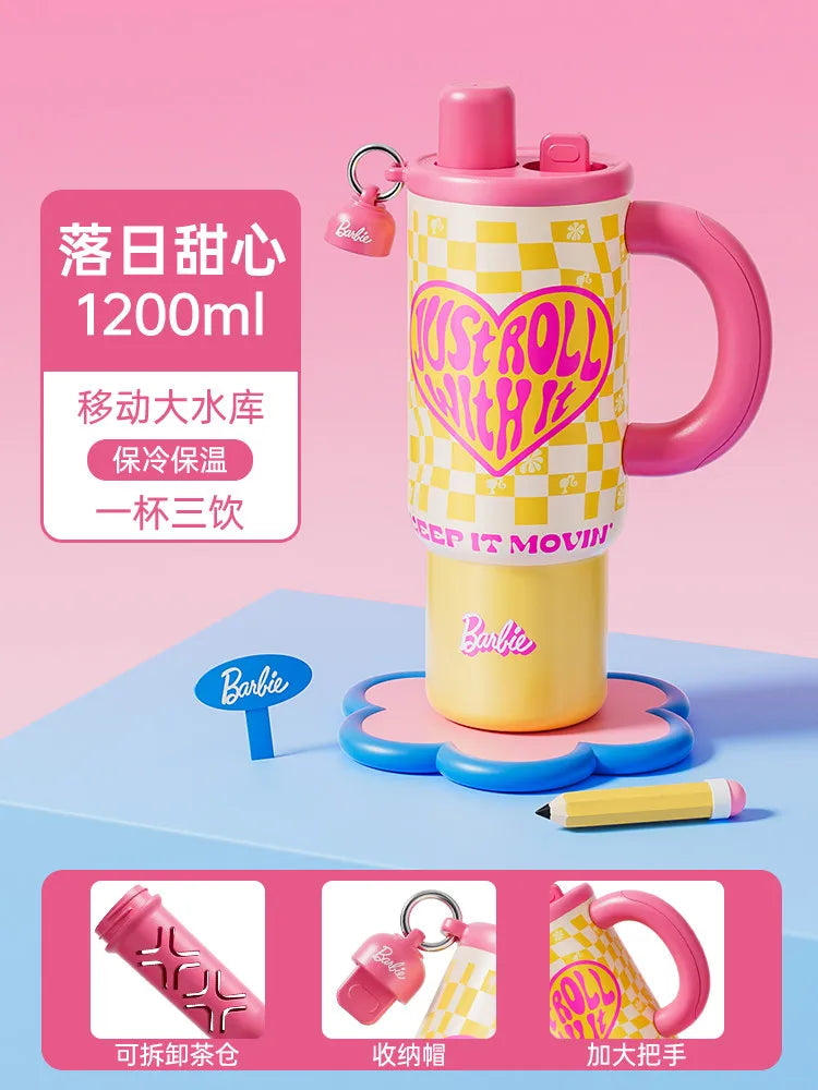 1.2L Barbie Large Capacity Ice Tumbler Vacuum Insulated Large Capacity Cup Stylish Water Bottle With Straw Cute Daily Drink Cup