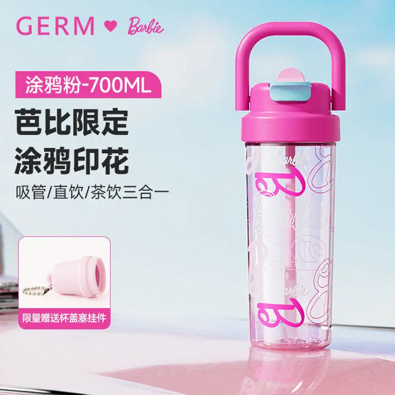 500ml/750ml Summer Barbie Transparent Cup Straw Bead Chain makeup Combo Portable Lightweight Drink Cup For School & Office Use