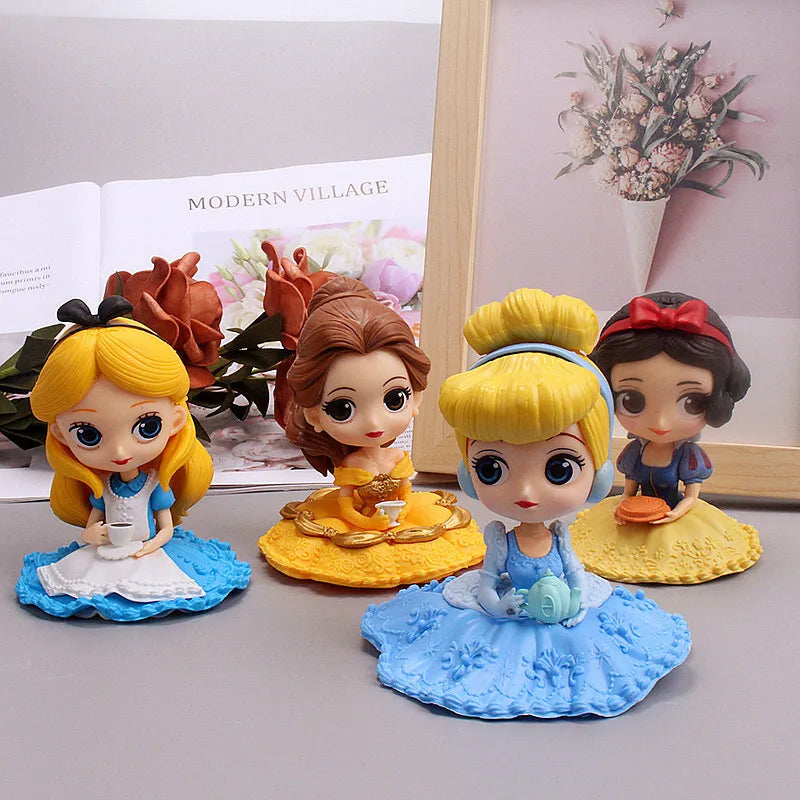 10cm Disney Q Posket Snow White Sofia Alice Belle Mermaid Aurore Princess Figures Toys Collectible Model Dolls Cake Decoration