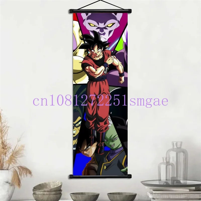 Dragon Ball Scrolls Picture Wall Art Goku Saiyan Hanging Painting Canvas Anime Poster Hot Blooded Home Decor Kawaii Kids Room
