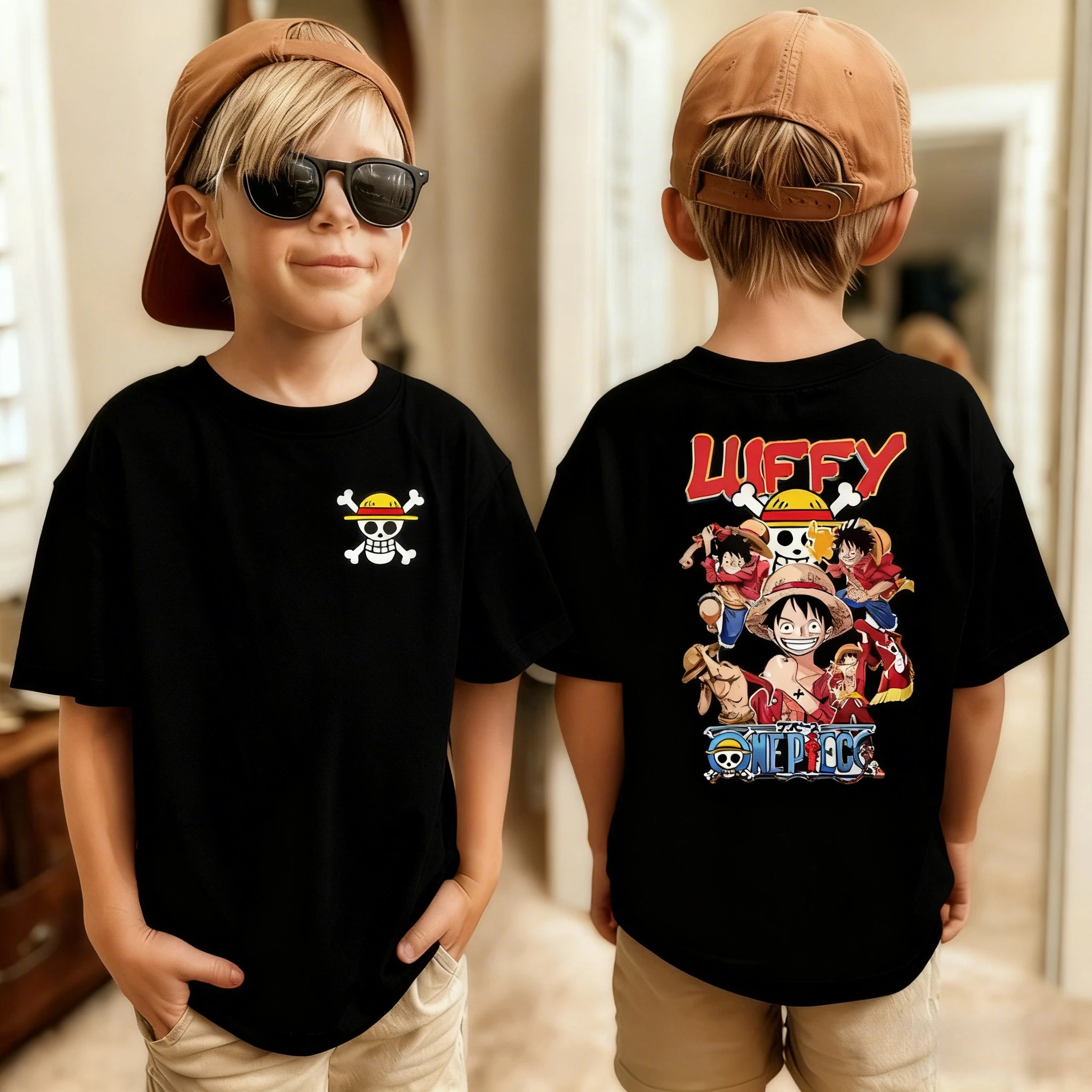 One Piece Japanese Anime Printed Men's T-Shirt Roronoa Zoro Children's Harajuku Short Sleeve Kids Luffy Cotton T-shirt Clothing