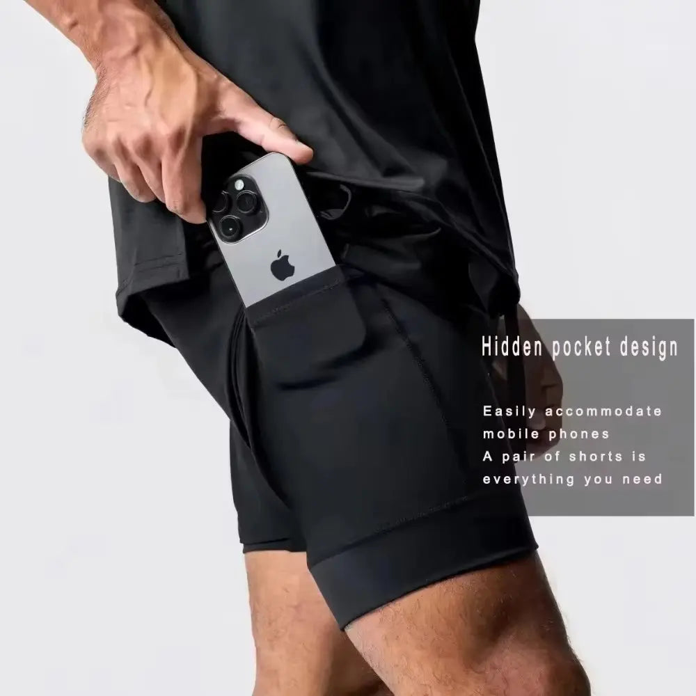 One Piece Men's Shorts Double-layer Anime Print Two-piece Quick-drying Shorts Breathable Fitness Sports Pants Summer 2026 Y2k