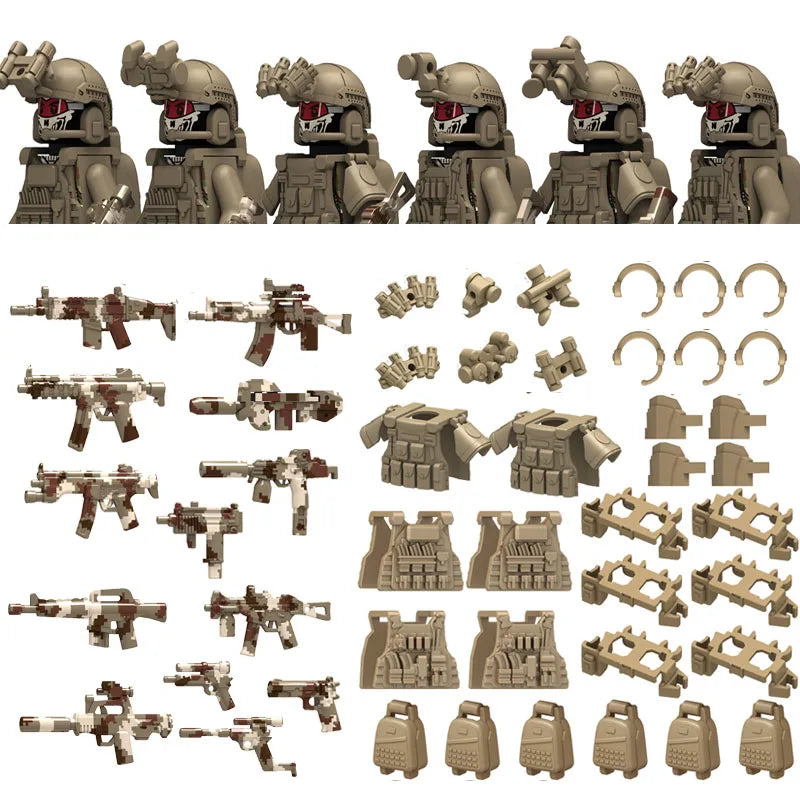 6Pcs Military Ghost Commando Army Soldiers Model Action Figure Blocks Construction Building Bricks Toys For Children