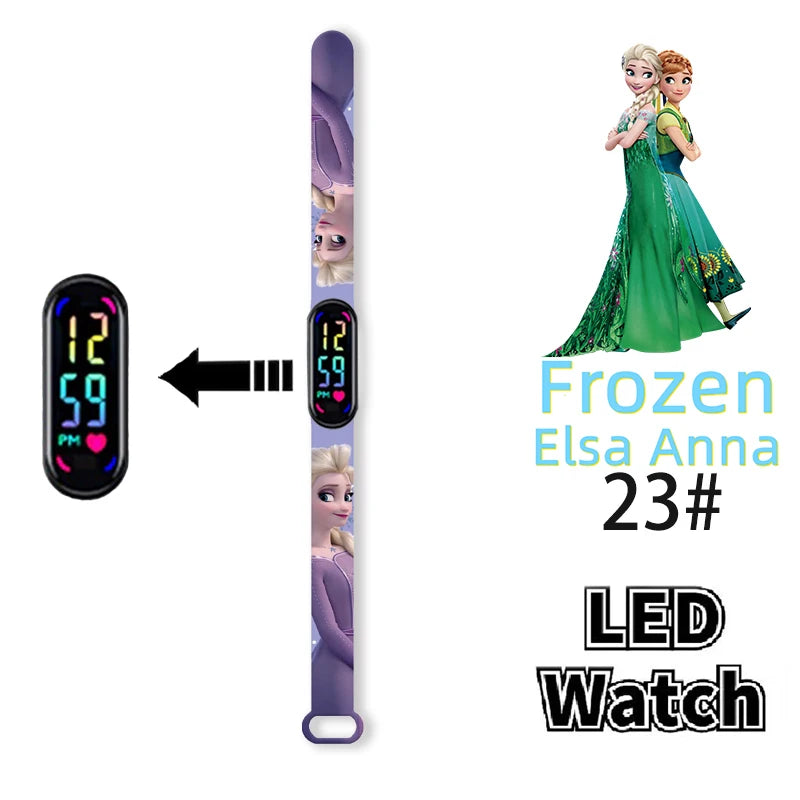 Disney Frozen Digital Kids' Watches Anime Figures LED Luminous Watch Touch Waterproof Electronic Sports Watch Kids Birthday Gift