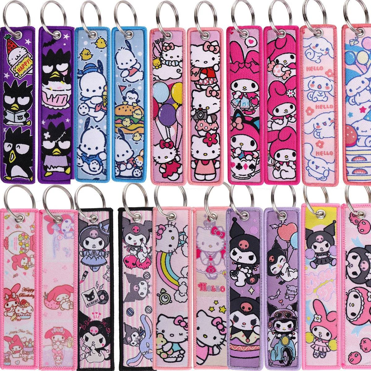 Sanrio Hello Kitty Melody Kuromi Embroidery KeyChain Key Tag Cars Backpack Chaveiro Keychain Keyring Accessories Toy Gift