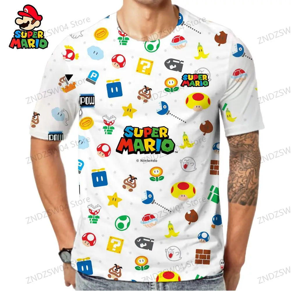 Super Mario Oversize Parent-child Wear Short Sleeve 2024 Quick Dry Men's Children's T-Shirt Fashion Anime Tops Harajuku Style