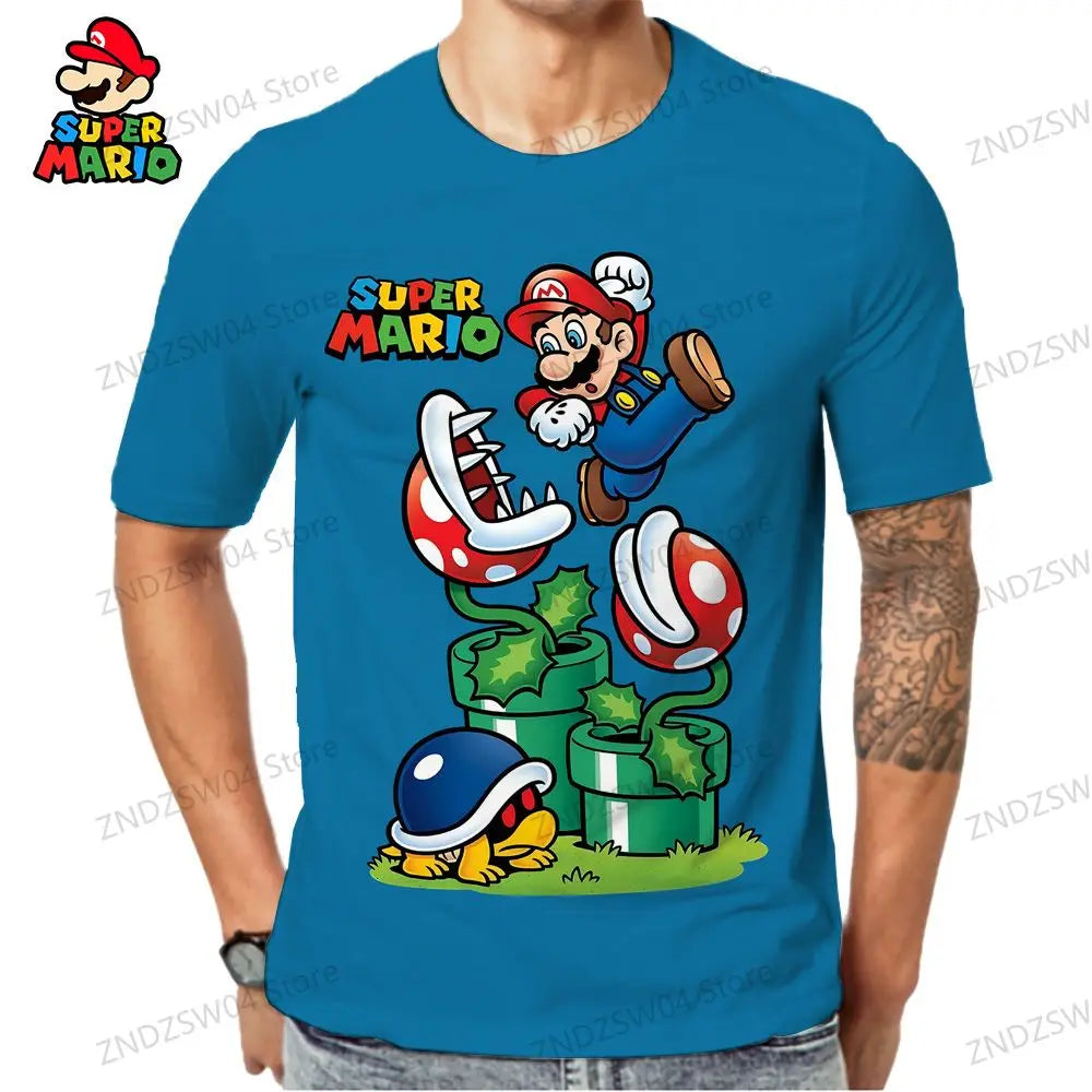 Super Mario T-shirts Parent-child Wear Fashion 2024 Summer Men's Children's T-Shirt Oversize Anime Tops Quick Dry Streetwear Y2k