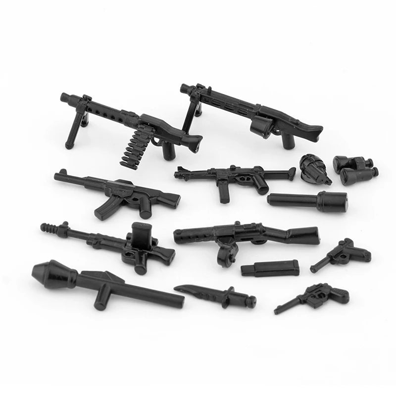 25/50/100Pcs Soldier Police Gangster WW2 Army Military Weapons SWAT Machine Gun Mortar Building Blocks Figure Model Brick Toy