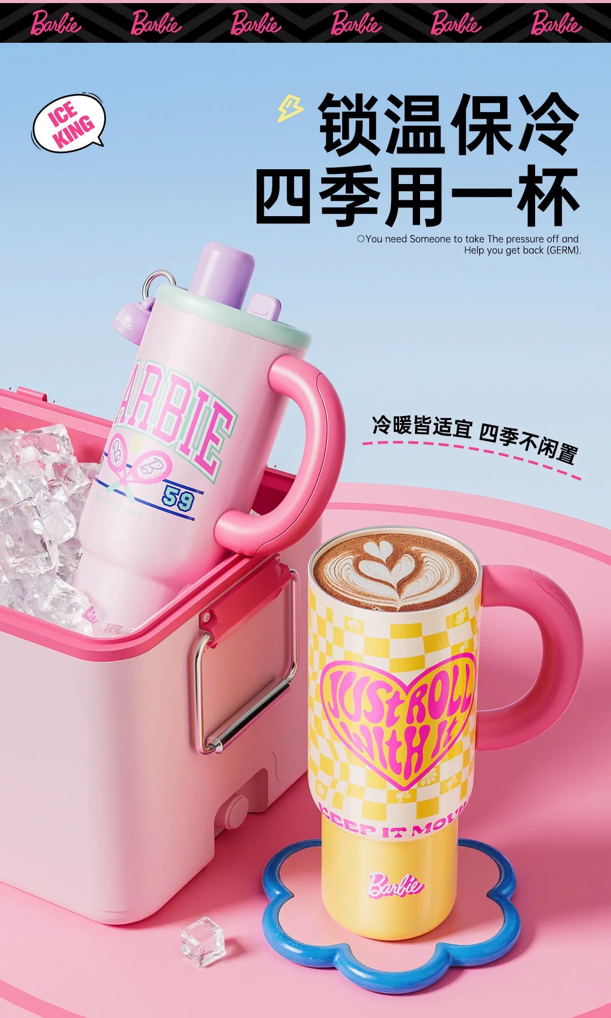 1.2L Barbie Large Capacity Ice Tumbler Vacuum Insulated Large Capacity Cup Stylish Water Bottle With Straw Cute Daily Drink Cup