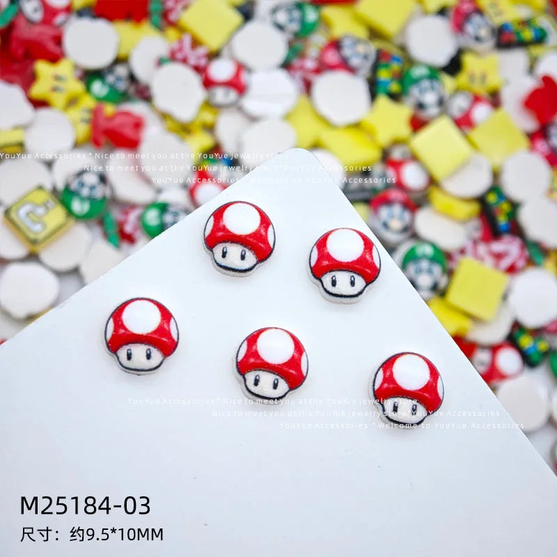 20Pcs Resin Mini game character super mario Luigi Nail charm Art Flatback acrylic Figurines DIY Miniatures Decor Craft