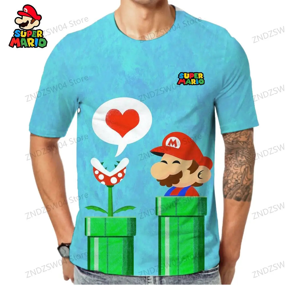 Super Mario T-shirts Parent-child Wear Fashion 2024 Summer Men's Children's T-Shirt Oversize Anime Tops Quick Dry Streetwear Y2k