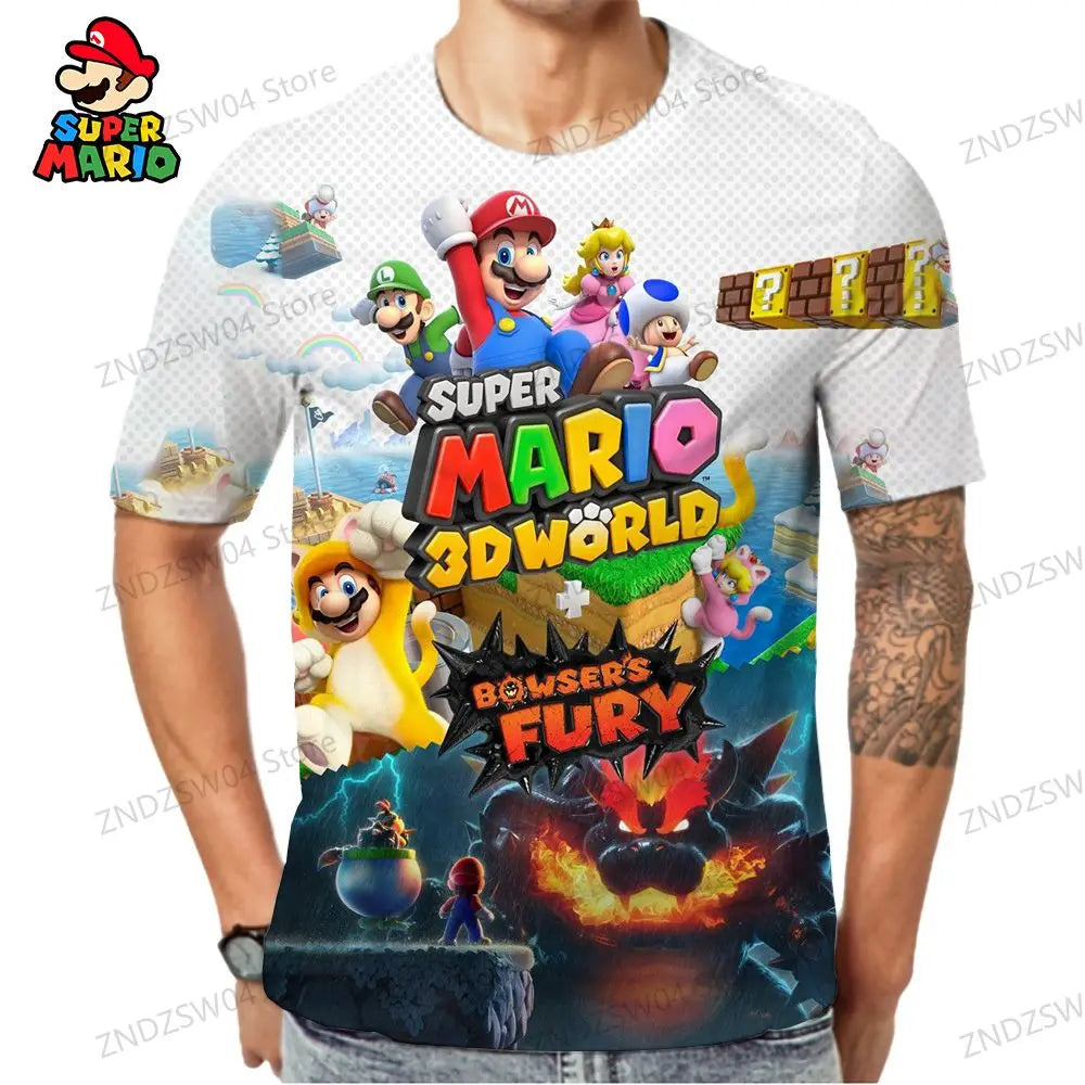 Super Mario T-shirts Parent-child Wear Fashion 2024 Summer Men's Children's T-Shirt Oversize Anime Tops Quick Dry Streetwear Y2k