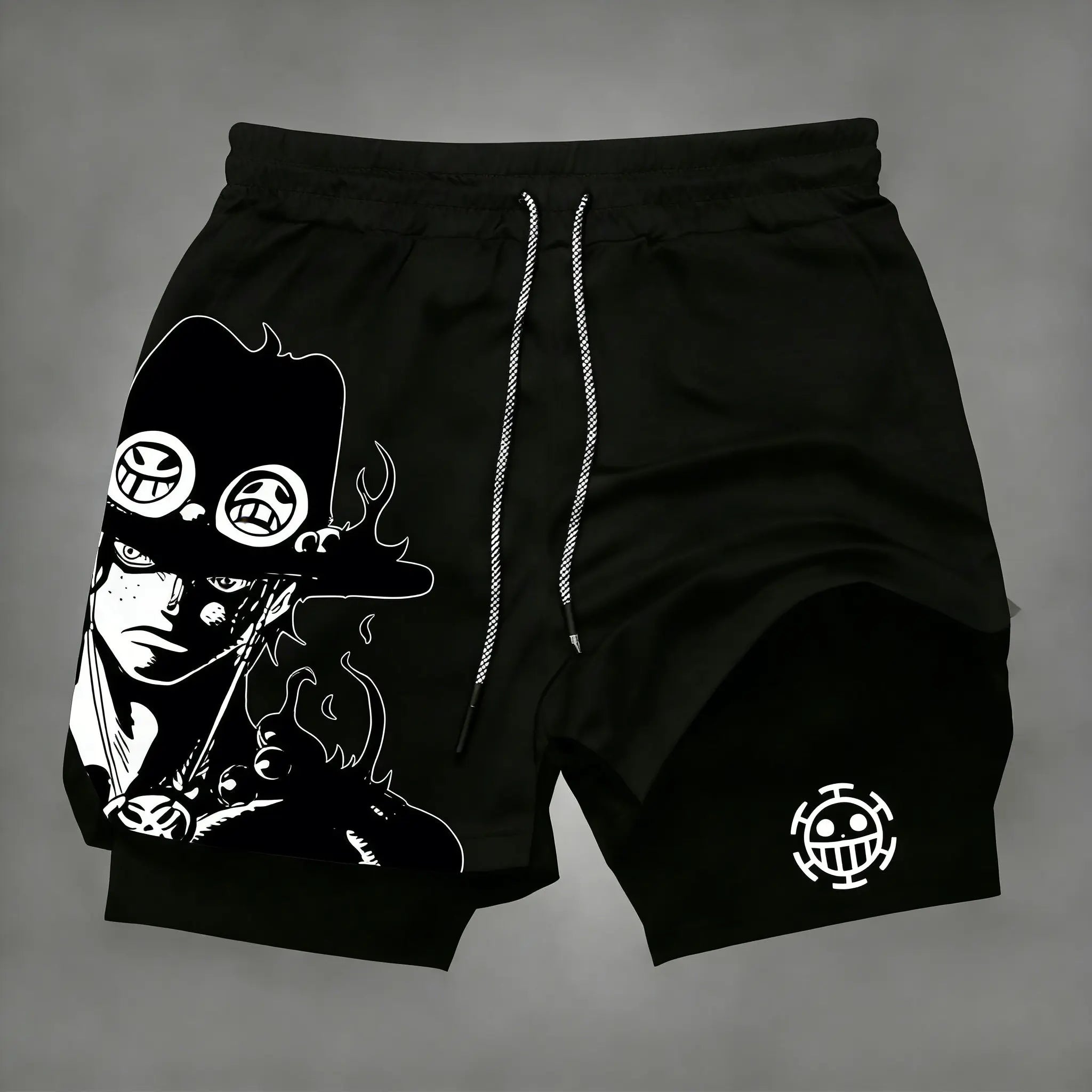 One Piece Men's Shorts Double-layer Anime Print Two-piece Quick-drying Shorts Breathable Fitness Sports Pants Summer 2026 Y2k