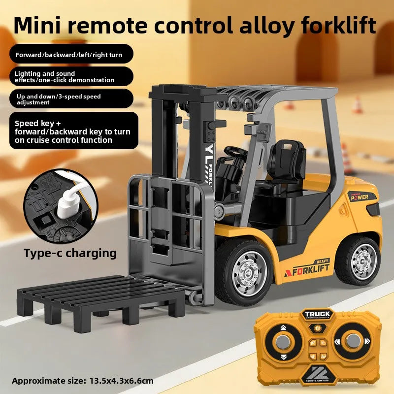 1/64 2.4G RC Mini Alloy Forklift With Trailer Desktop Game Full-scale APP Remote Control Engineering Lift Truck Kids Toys Gifts