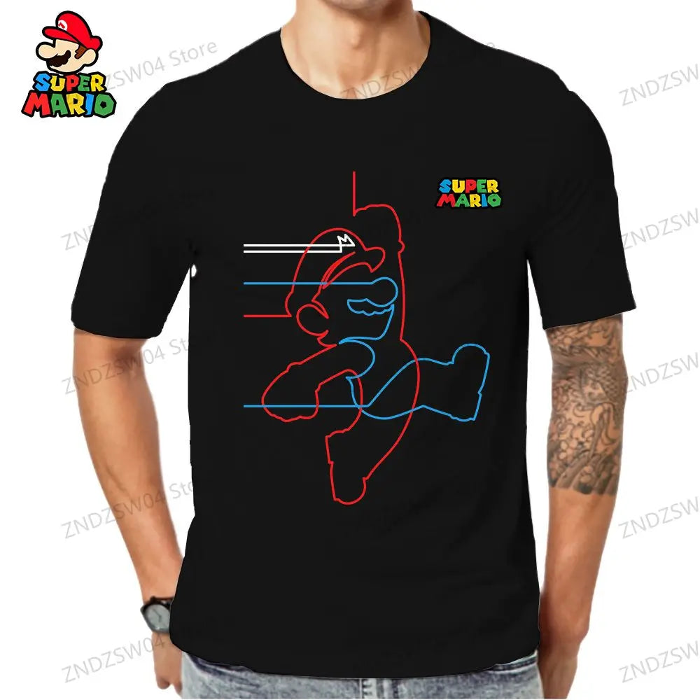 Super Mario Oversize Parent-child Wear Short Sleeve 2024 Quick Dry Men's Children's T-Shirt Fashion Anime Tops Harajuku Style