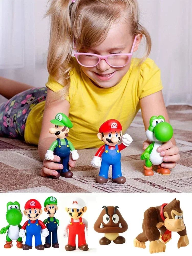 Super Mario Bros Cartoon Dolls Model Birthday Gift Anime Figures Luigi Yoshi Mario Creative Collectible Model Toys.*