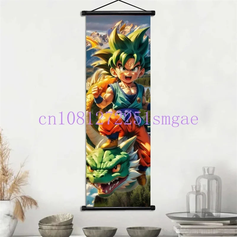 Dragon Ball Scrolls Picture Wall Art Goku Saiyan Hanging Painting Canvas Anime Poster Hot Blooded Home Decor Kawaii Kids Room