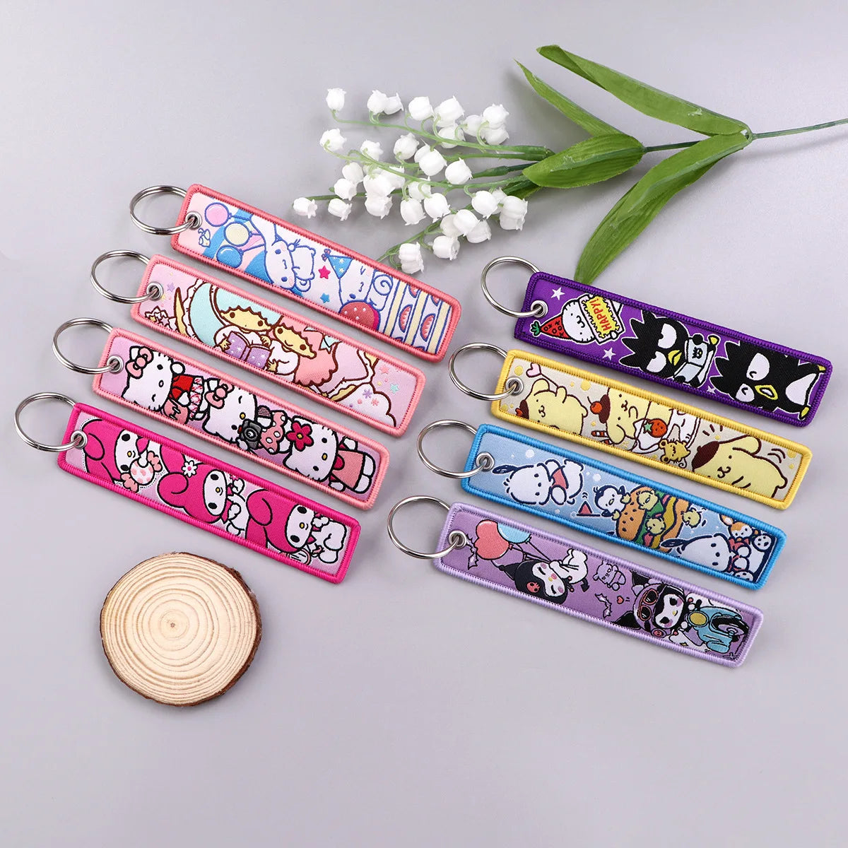 Sanrio Hello Kitty Melody Kuromi Embroidery KeyChain Key Tag Cars Backpack Chaveiro Keychain Keyring Accessories Toy Gift