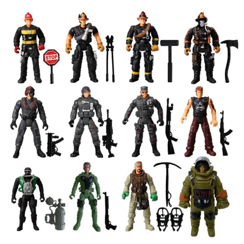 1:18 Army Men Soldier Police Fireman Explorer Hunter Action Figures Playset Military Terrorist SWAT Team Toys For Kid Boy Gifts