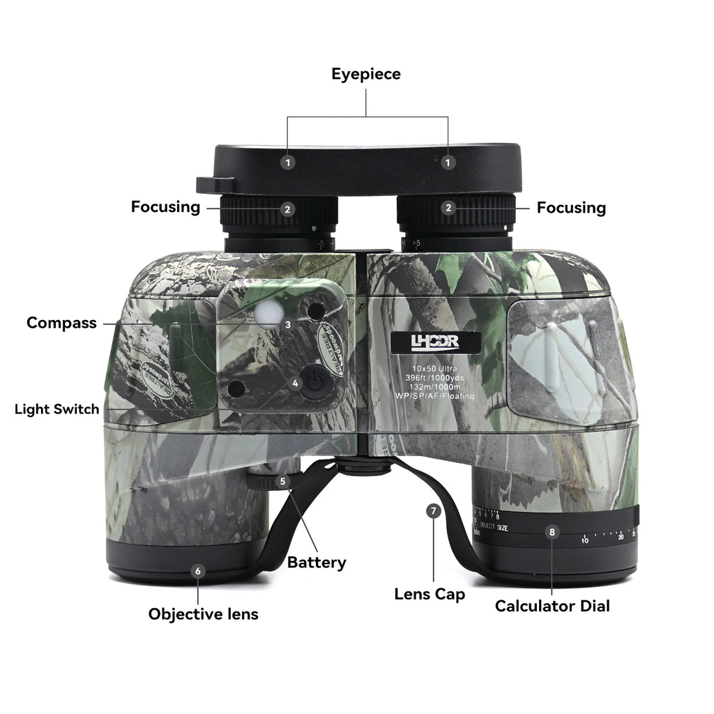 IPX7 Telescope Binoculars 10x50 Professional Powerful Binoculars with Internal Rangefinder Compass Waterproof for Surviva